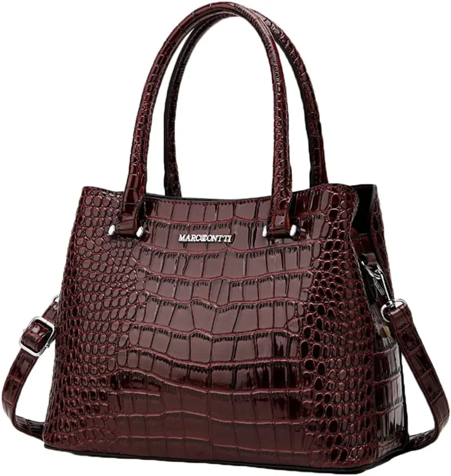 Crocodile Pattern Purse Top Handle Handbag for Women Patent PU Leather Satchel Shoulder Bag