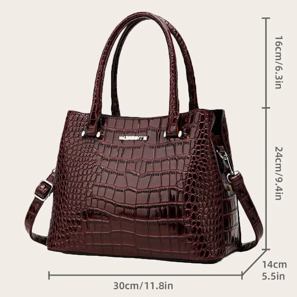 Crocodile Pattern Purse Top Handle Handbag for Women Patent PU Leather Satchel Shoulder Bag