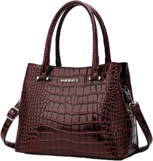 Crocodile Pattern Purse Top Handle Handbag for Women Patent PU Leather Satchel Shoulder Bag