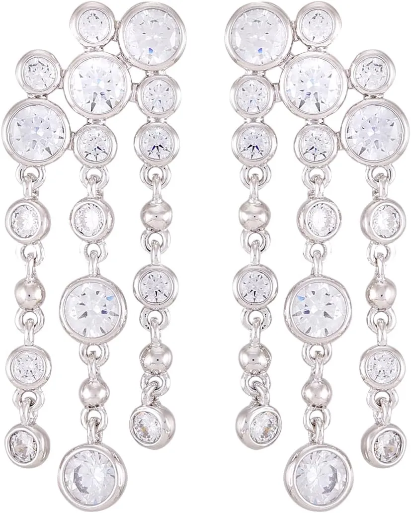 Cubic Zircon CZ Stones Earrings Tassel Drops Post earrings 925 Sterling Silver Post Jewelry for Womens Hypoallergenic