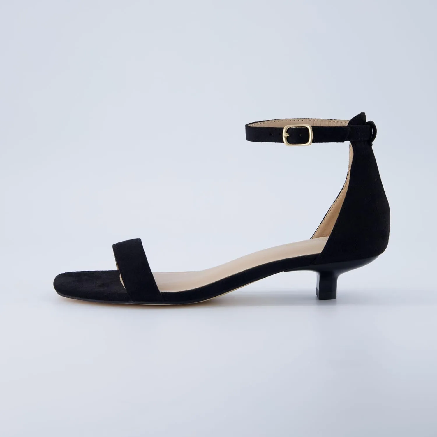 CUSHIONAIRE Solo Womens Kitten Heel Dress Sandal  1 Band Ankle Strap Heel with Cushioned Footbed & Faux Suede Upper