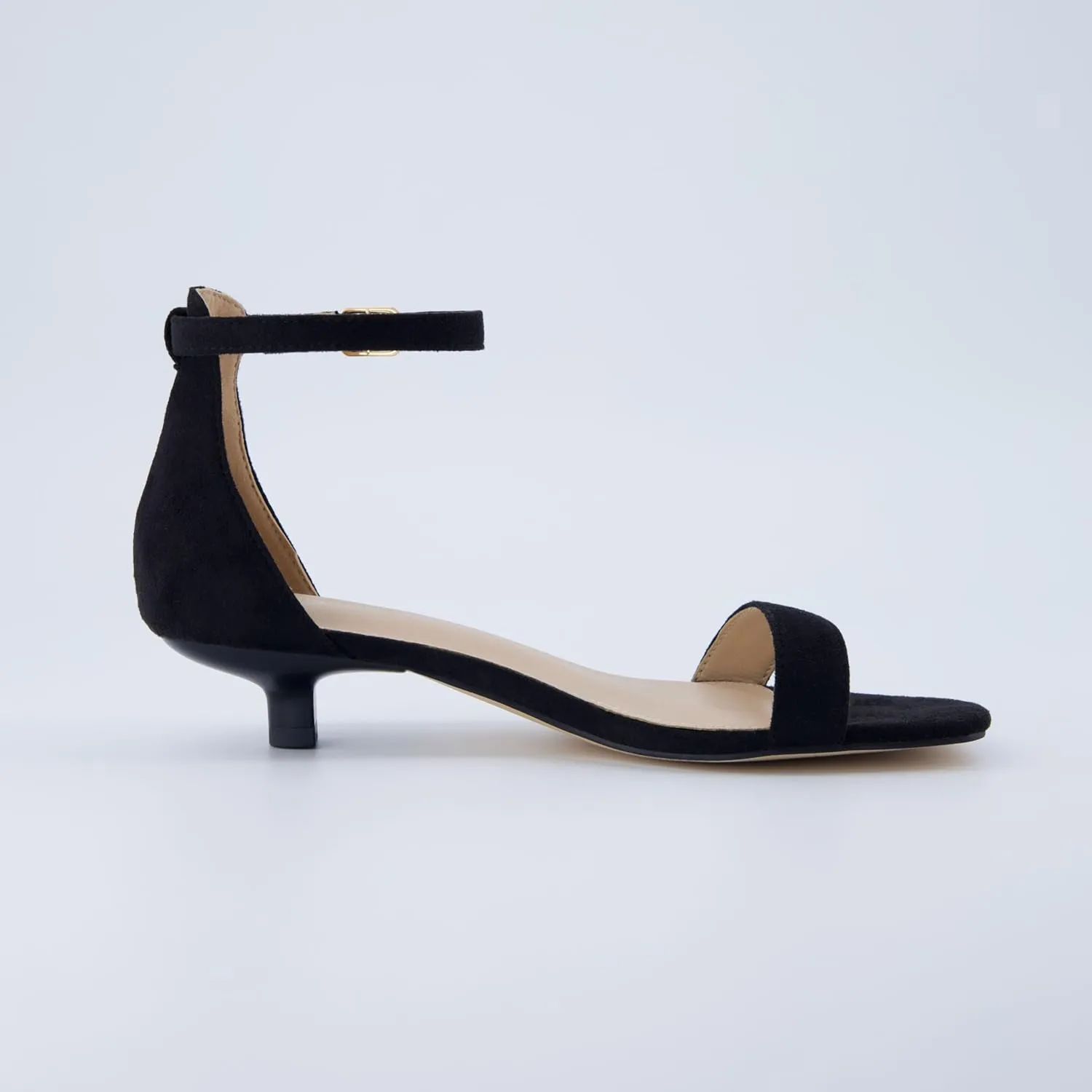 CUSHIONAIRE Solo Womens Kitten Heel Dress Sandal  1 Band Ankle Strap Heel with Cushioned Footbed & Faux Suede Upper