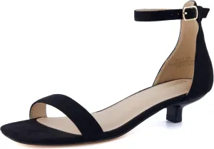 CUSHIONAIRE Solo Womens Kitten Heel Dress Sandal  1 Band Ankle Strap Heel with Cushioned Footbed & Faux Suede Upper