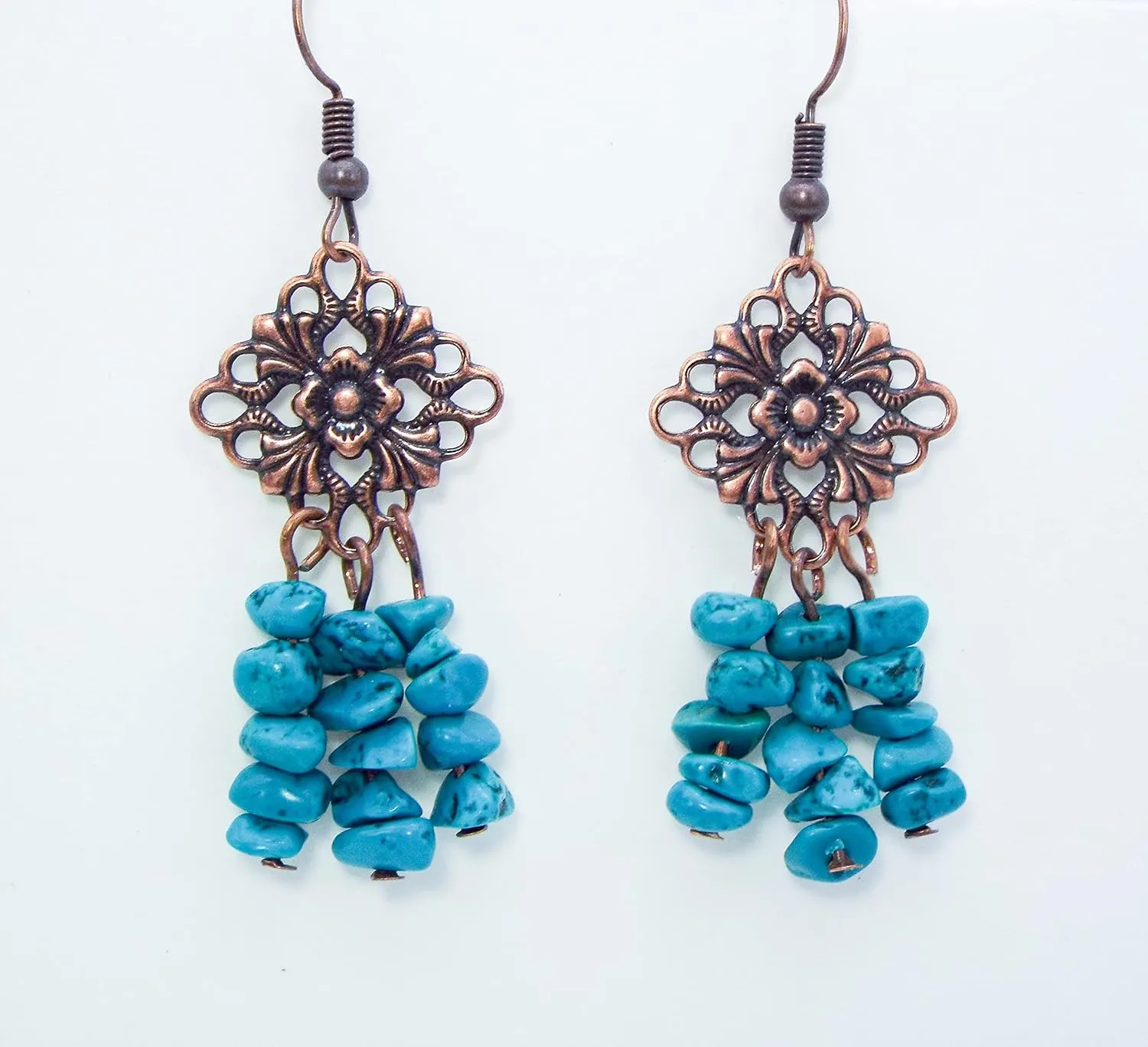 Cynthia Lynn "LA SIERRITA" Copper Turquoise Beaded Chandelier Earrings (Copper Hooks)