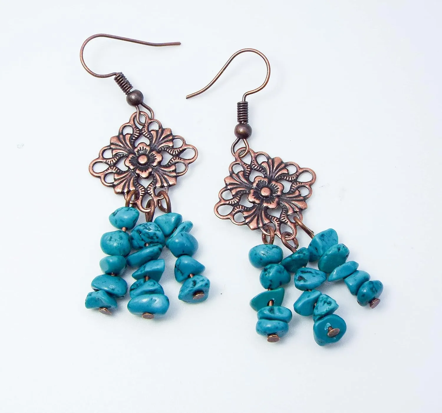 Cynthia Lynn "LA SIERRITA" Copper Turquoise Beaded Chandelier Earrings (Copper Hooks)