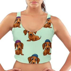 Dachshund Puppy Hats Womens' Sports Bra, U Back Padded Sports Bra for Yoga Gym