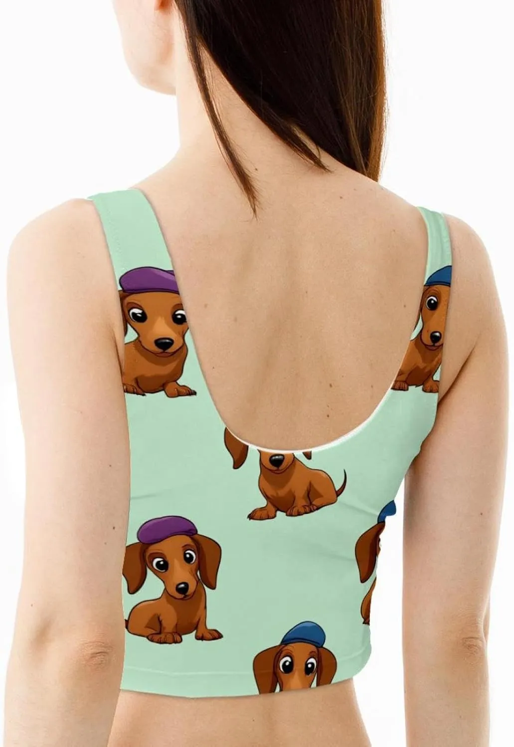 Dachshund Puppy Hats Womens' Sports Bra, U Back Padded Sports Bra for Yoga Gym