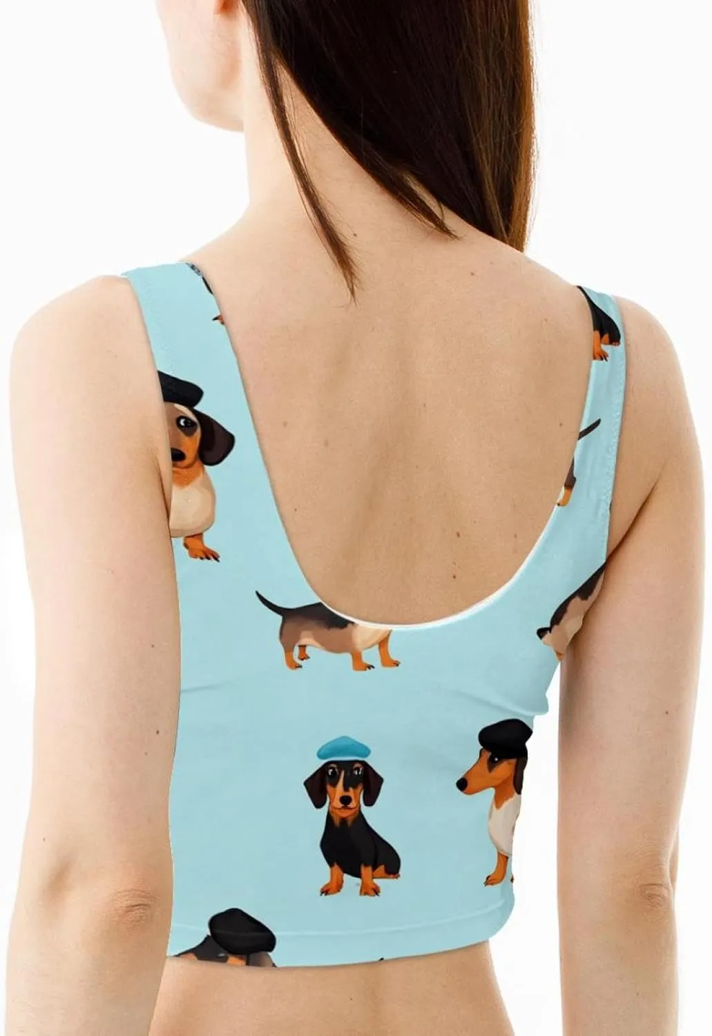 Dachshund Wear Hats Womens' Sports Bra, U Back Padded Sports Bra for Yoga Gym