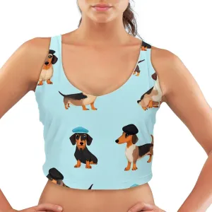Dachshund Wear Hats Womens' Sports Bra, U Back Padded Sports Bra for Yoga Gym