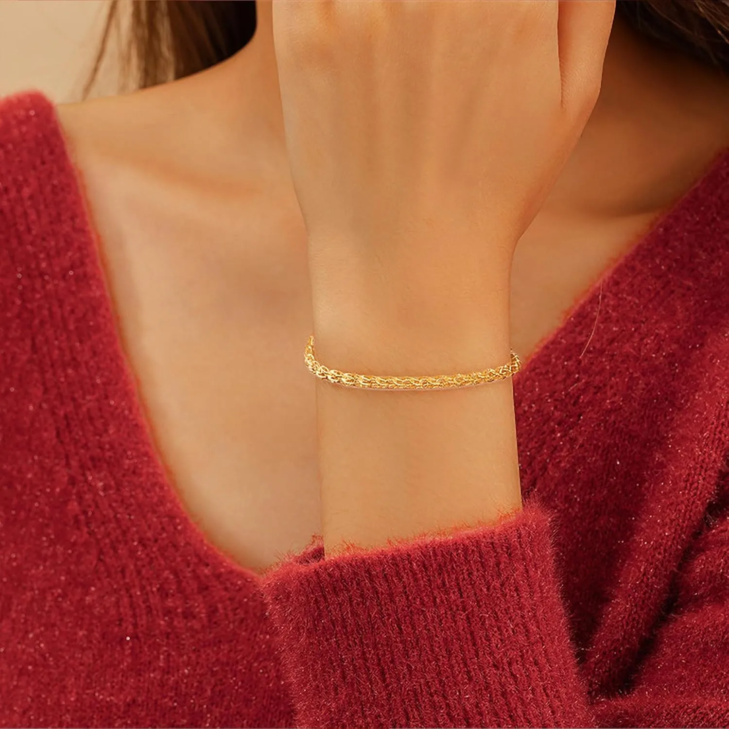 Dainty Shiny 925 Sterling Silver Bracelets for Women 14K Gold Plated Simple Twist Rope Chain Bracelet Minimalist Adjustable Link Charm Bracelet Jewelry Birthday Gifts for Mom