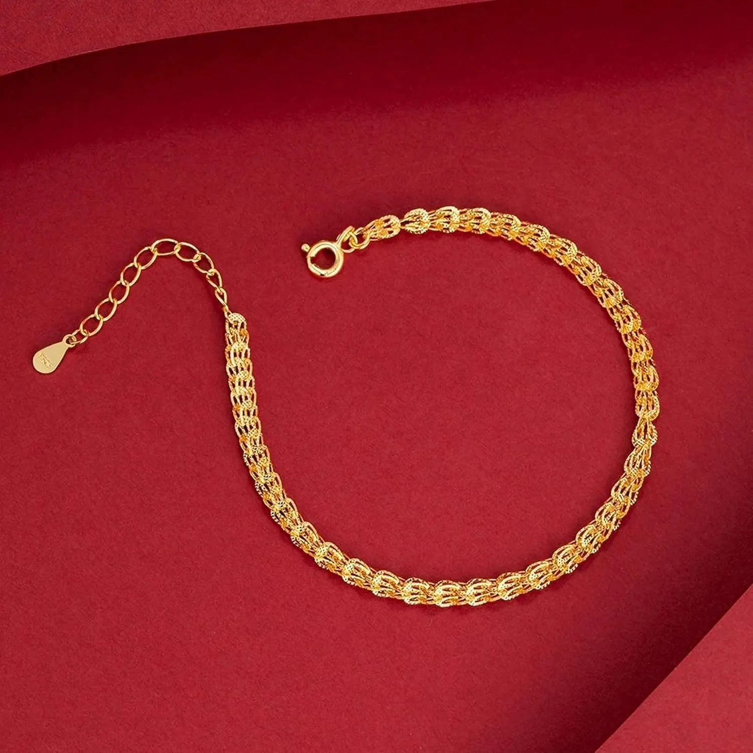 Dainty Shiny 925 Sterling Silver Bracelets for Women 14K Gold Plated Simple Twist Rope Chain Bracelet Minimalist Adjustable Link Charm Bracelet Jewelry Birthday Gifts for Mom