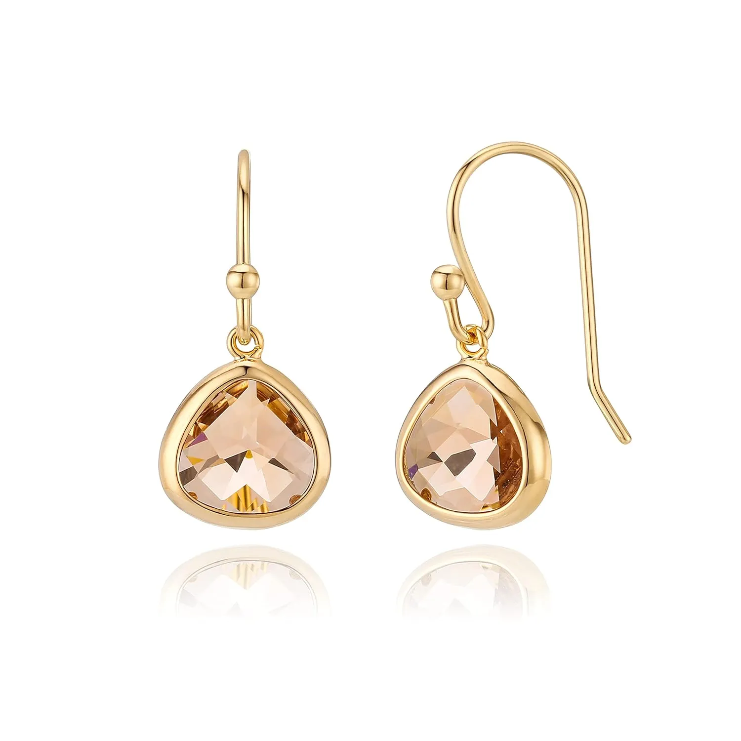 Dainty Simulated Champagne Topaz Dangle Earrings - 14k Gold-Plated, Hypoallergenic, Lightweight Simulated Citrine Drops, Minimalist Birthstone Jewelry by MJLULU