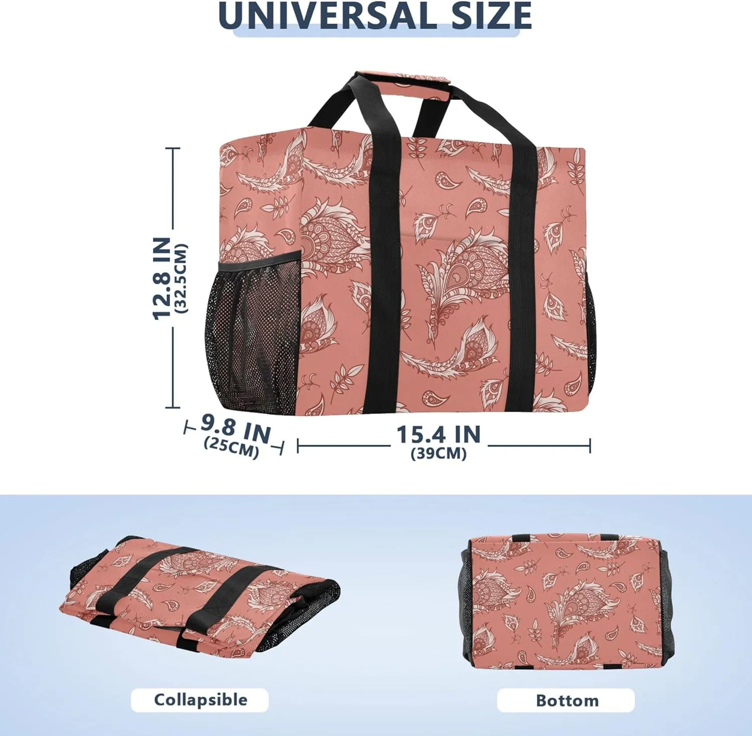 Daisy Floral Blue Reusable Grocery Bags, Foldable Canvas Tote Bag Waterproof Travel Beach Bag for Shopping Work Gym