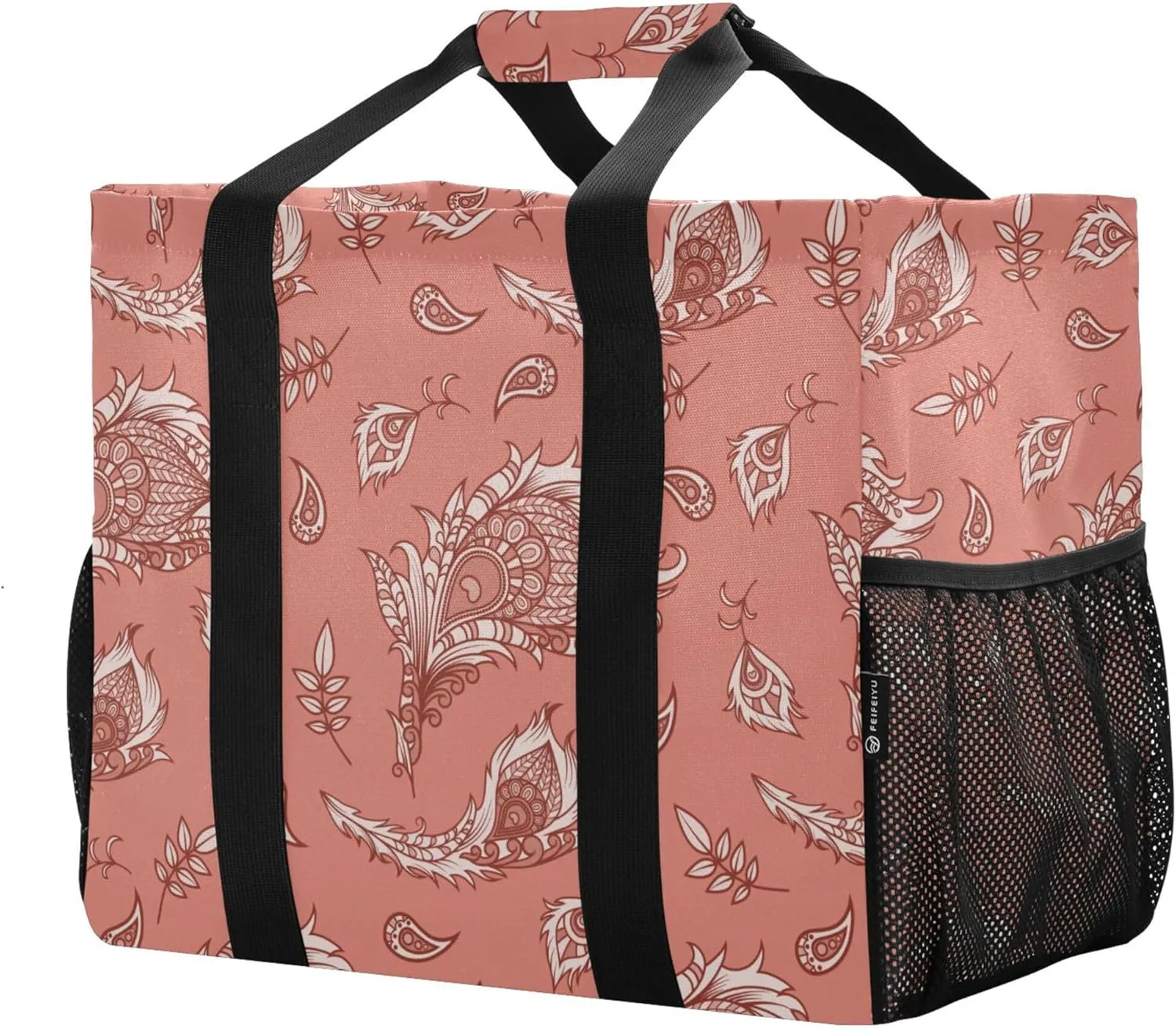 Daisy Floral Blue Reusable Grocery Bags, Foldable Canvas Tote Bag Waterproof Travel Beach Bag for Shopping Work Gym