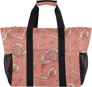 Daisy Floral Blue Reusable Grocery Bags, Foldable Canvas Tote Bag Waterproof Travel Beach Bag for Shopping Work Gym