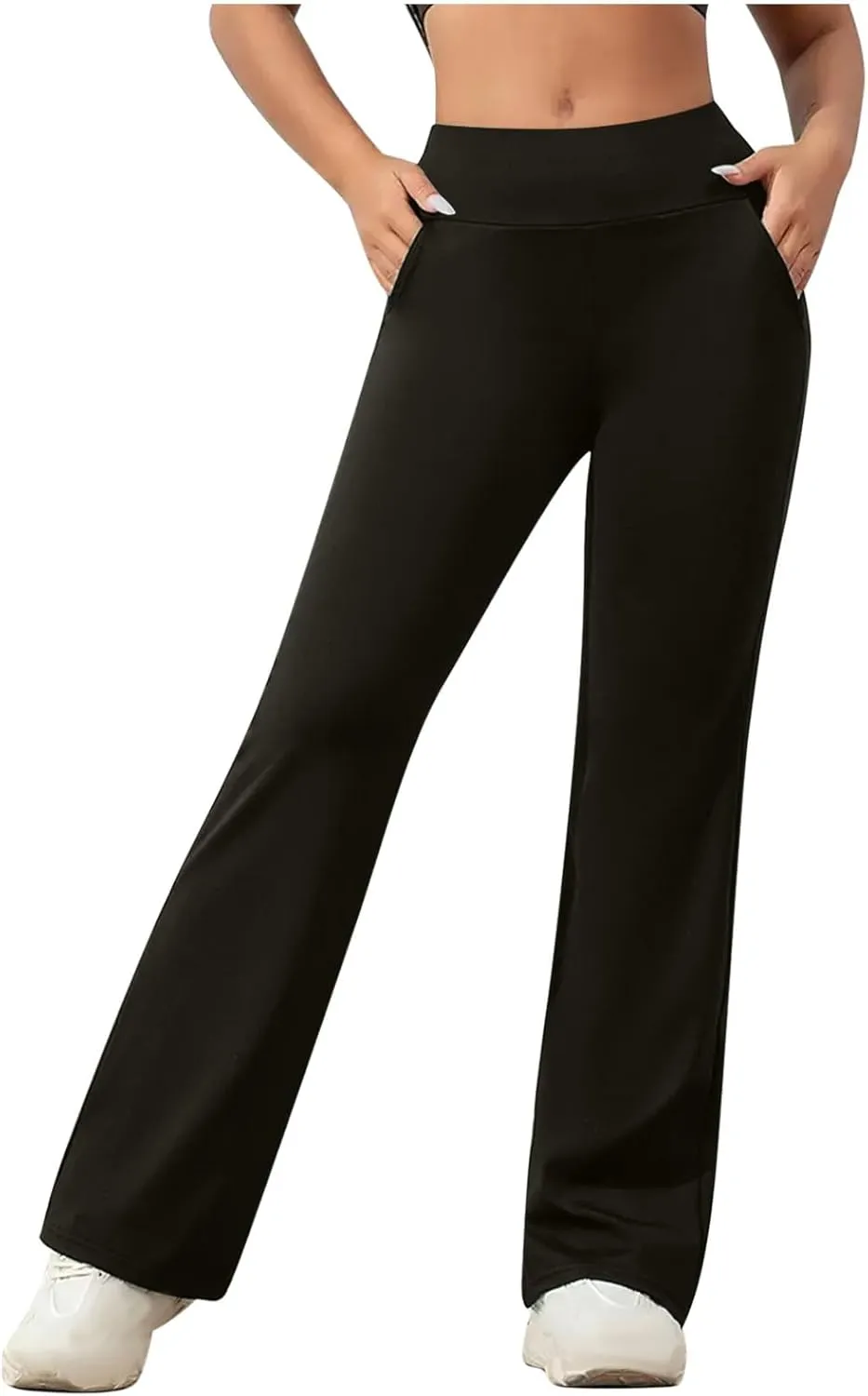 DDAPJ pyju Women's Yoga Dress Pants Bootcut Work Slacks Stretch Straight Leg Pants Trousers High Waisted Pants with Pockets