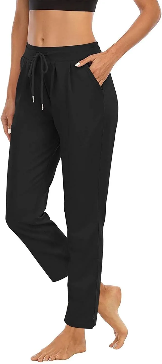 DDAPJ pyju Women's Yoga Pants Drawstring High Waist Workout Pants Straight Leg Casual Pants Gym Stretch Trousers with Pockets