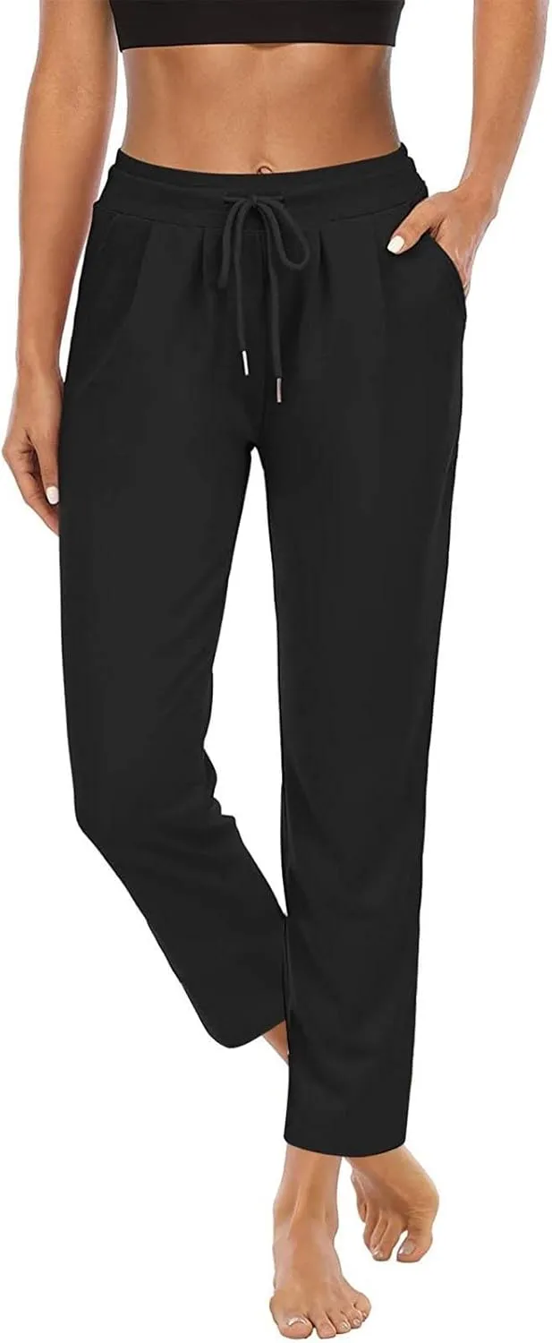 DDAPJ pyju Women's Yoga Pants Drawstring High Waist Workout Pants Straight Leg Casual Pants Gym Stretch Trousers with Pockets
