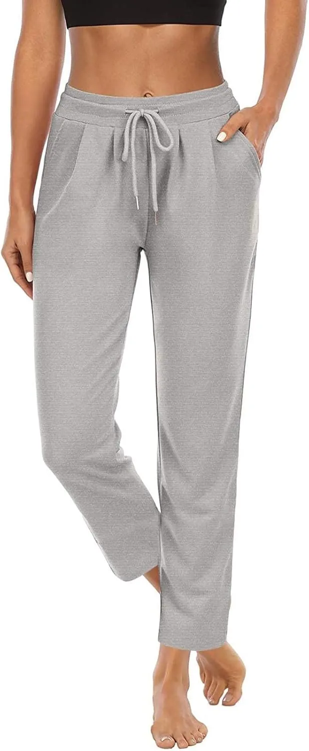 DDAPJ pyju Women's Yoga Pants Drawstring High Waist Workout Pants Straight Leg Casual Pants Gym Stretch Trousers with Pockets