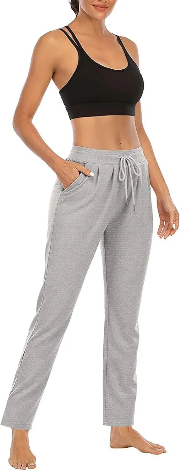 DDAPJ pyju Women's Yoga Pants Drawstring High Waist Workout Pants Straight Leg Casual Pants Gym Stretch Trousers with Pockets