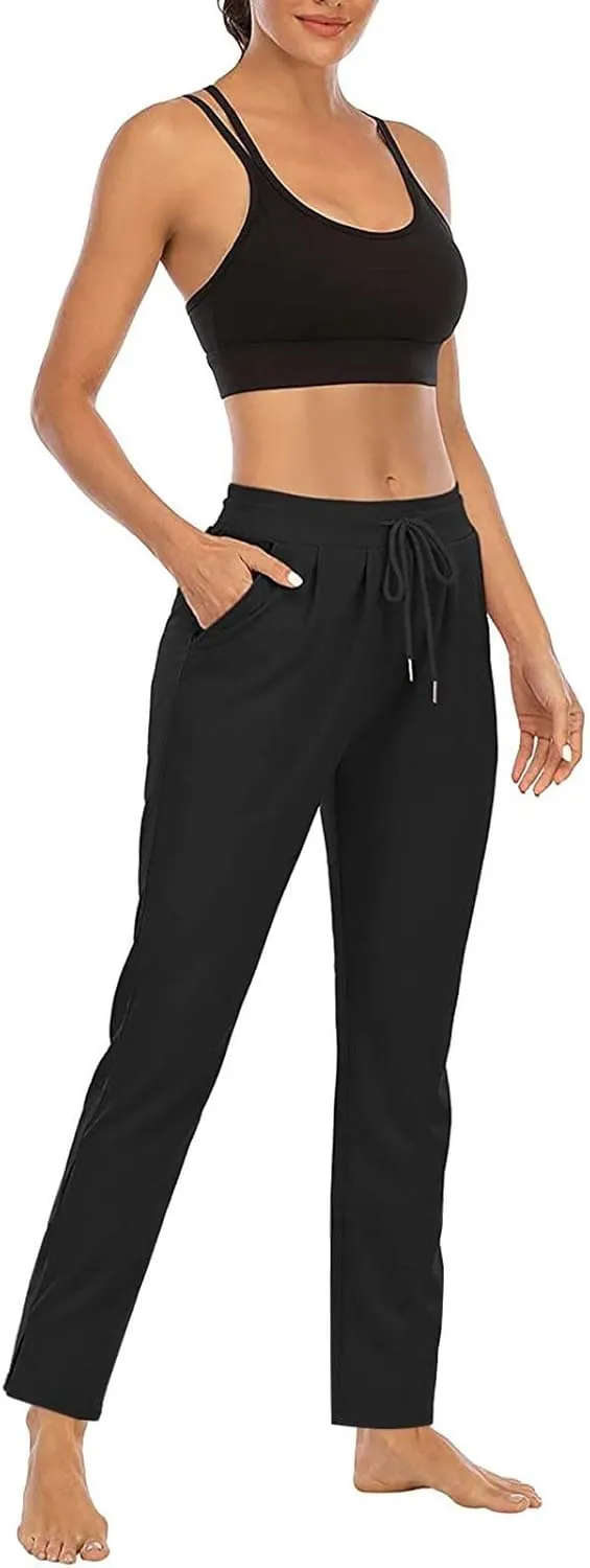 DDAPJ pyju Women's Yoga Pants Drawstring High Waist Workout Pants Straight Leg Casual Pants Gym Stretch Trousers with Pockets