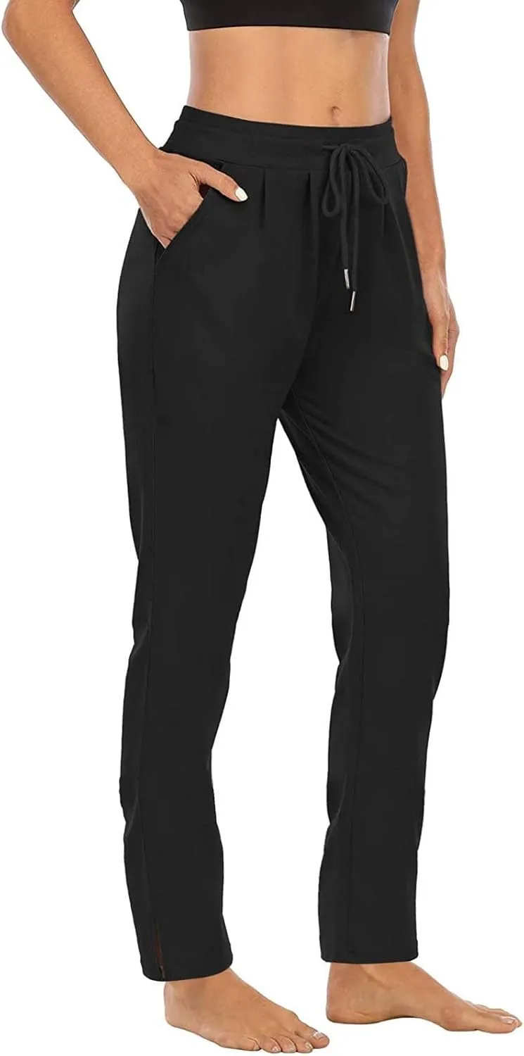 DDAPJ pyju Women's Yoga Pants Drawstring High Waist Workout Pants Straight Leg Casual Pants Gym Stretch Trousers with Pockets