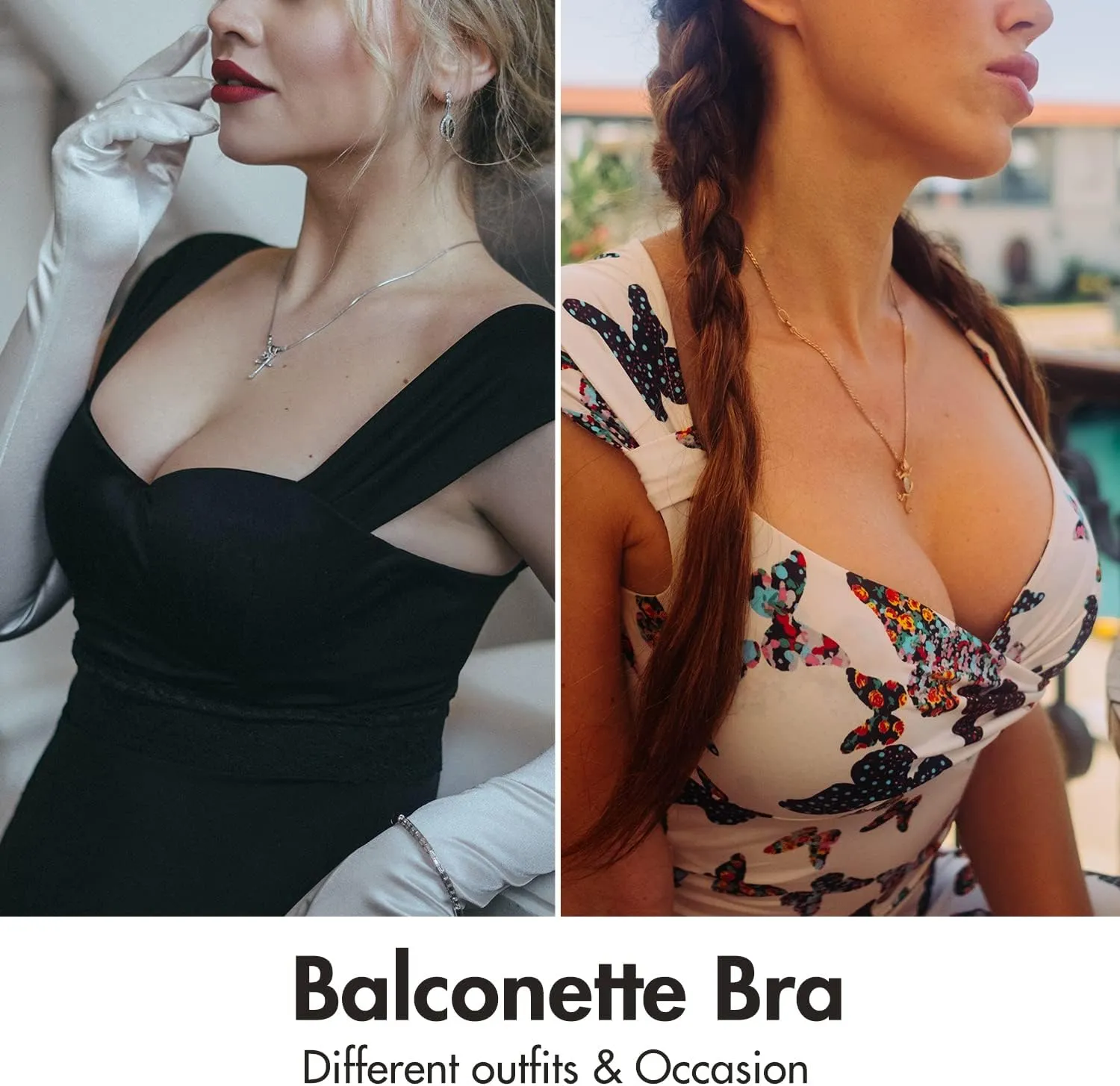 DELIMIRA Women's Balconette Bra Plus Size Lace Sexy Underwire Unlined Push Up See Through Bras