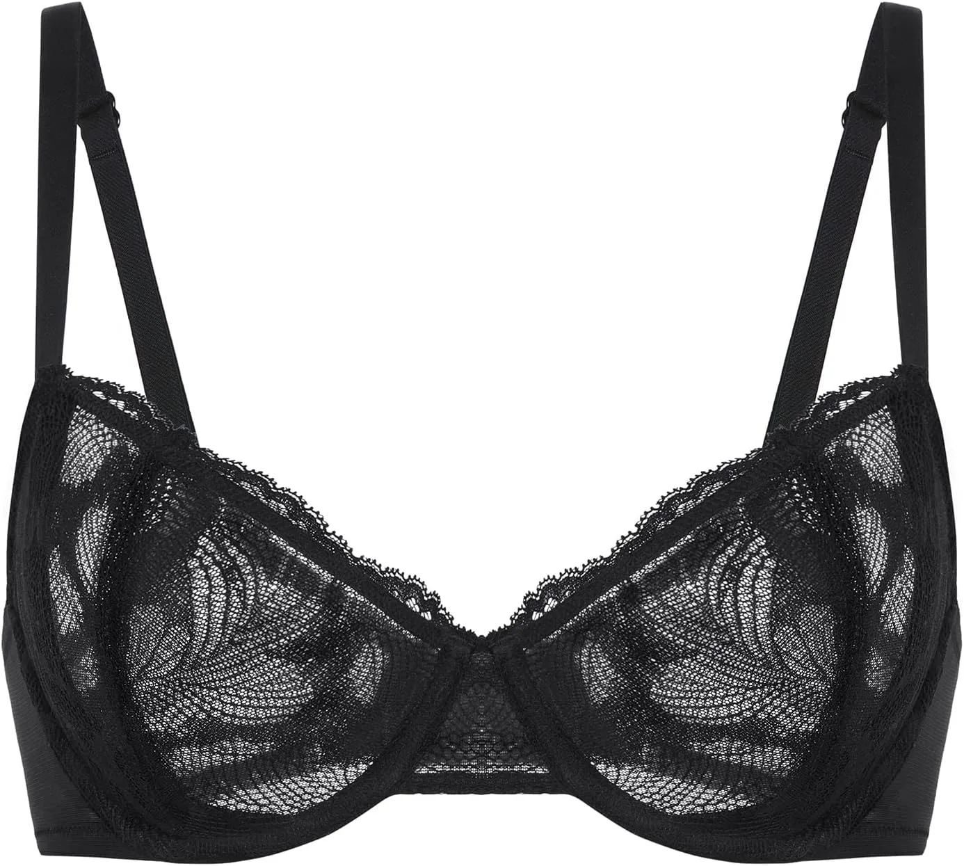 DELIMIRA Women's Balconette Bra Plus Size Lace Sexy Underwire Unlined Push Up See Through Bras