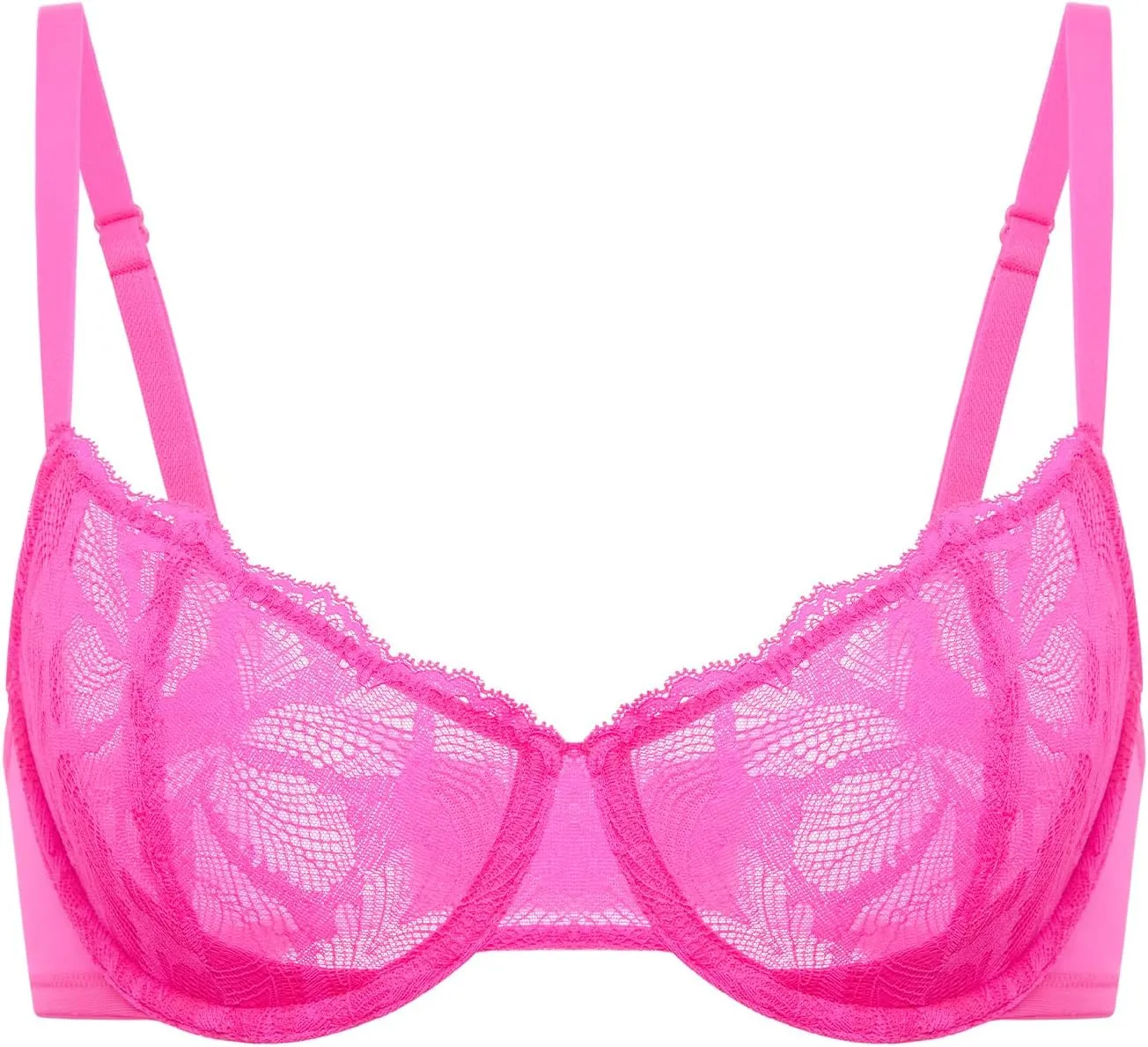 DELIMIRA Women's Balconette Bra Plus Size Lace Sexy Underwire Unlined Push Up See Through Bras
