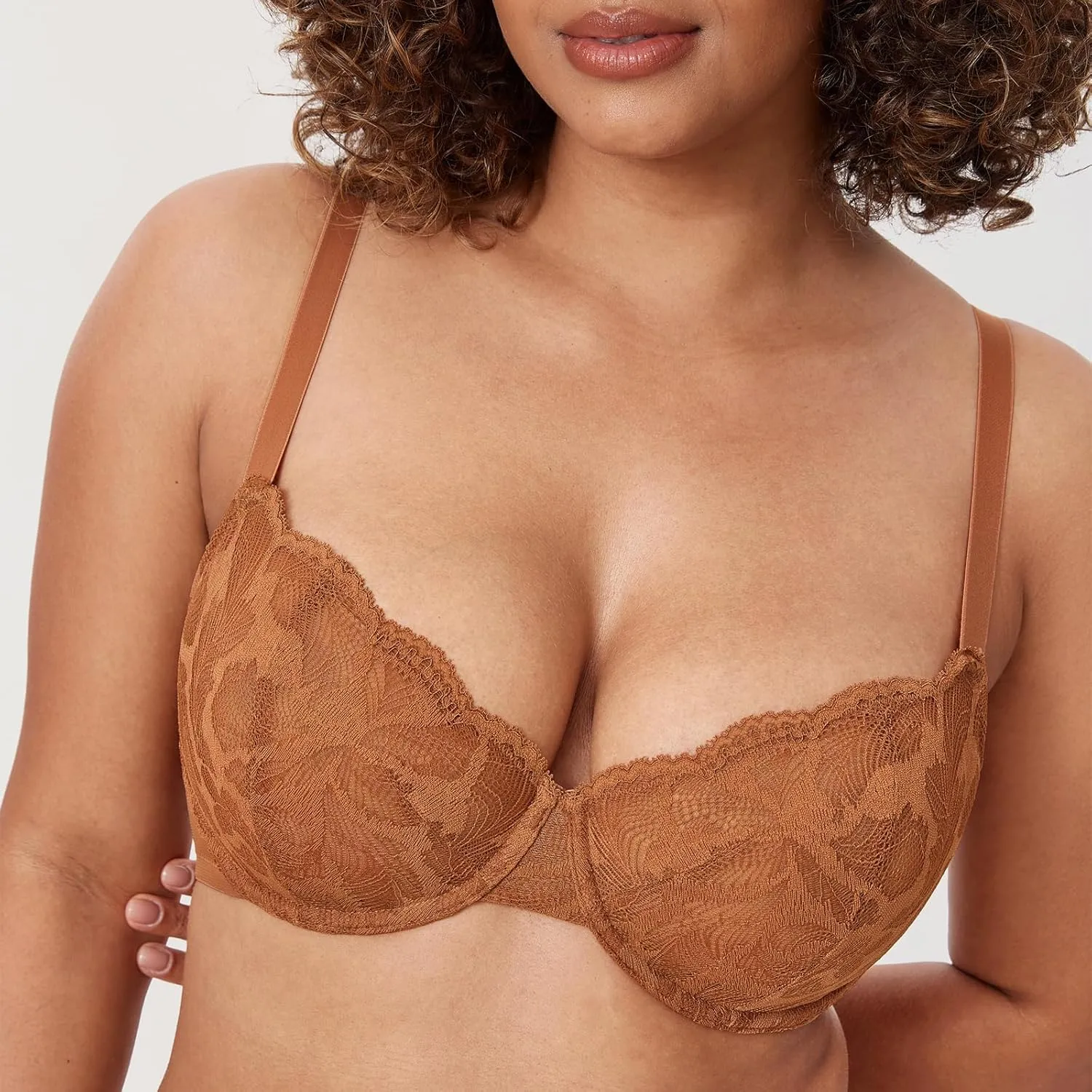 DELIMIRA Women's Balconette Bra Plus Size Lace Sexy Underwire Unlined Push Up See Through Bras