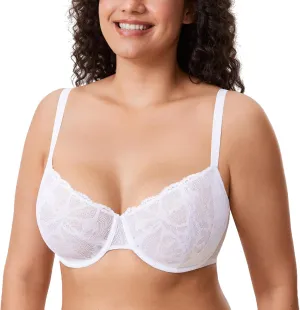 DELIMIRA Women's Balconette Bra Plus Size Lace Sexy Underwire Unlined Push Up See Through Bras