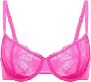 DELIMIRA Women's Balconette Bra Plus Size Lace Sexy Underwire Unlined Push Up See Through Bras