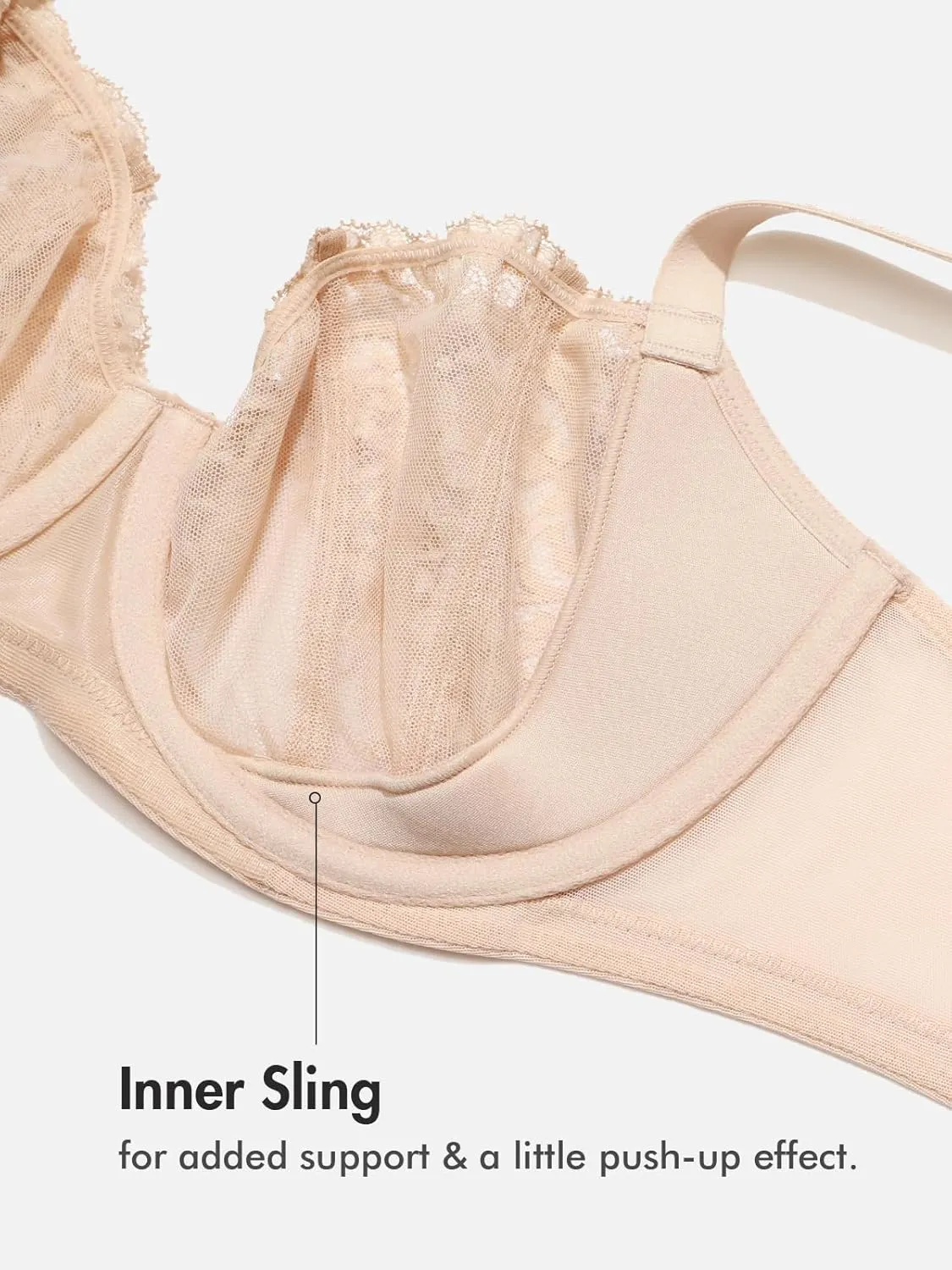 DELIMIRA Women's Balconette Lace Bra Plus Size Sexy See Through Unlined Underwire Bras
