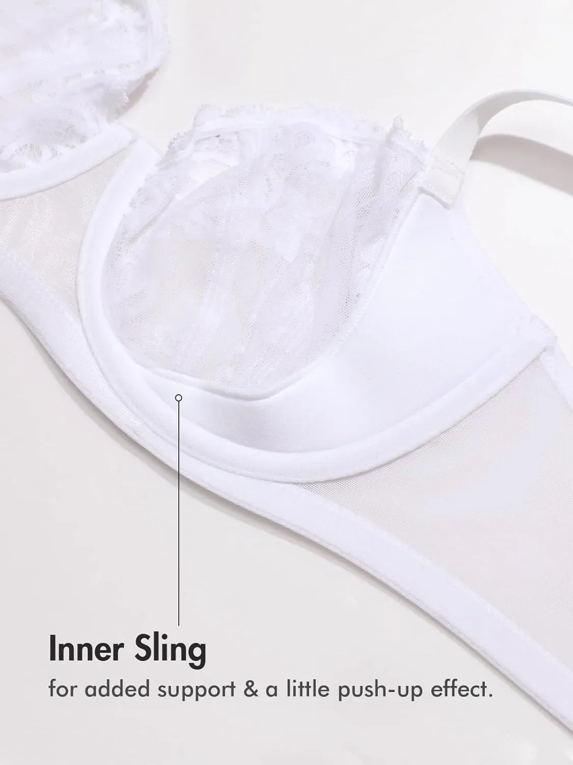 DELIMIRA Women's Balconette Lace Bra Plus Size Sexy See Through Unlined Underwire Bras