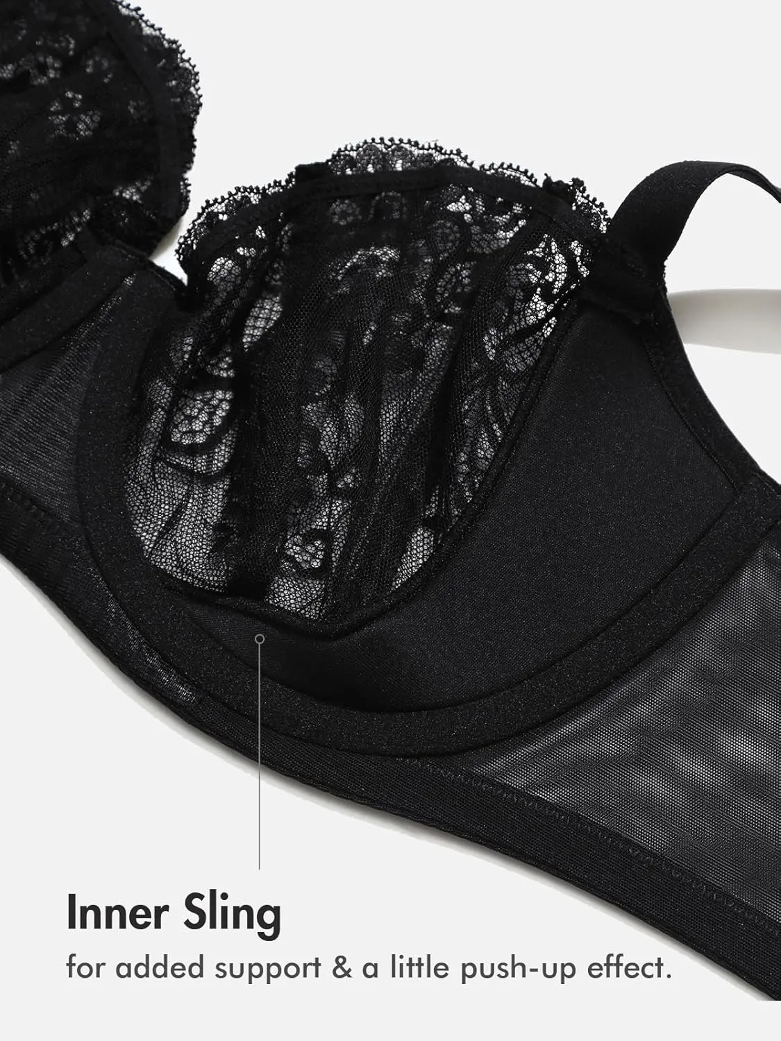 DELIMIRA Women's Balconette Lace Bra Plus Size Sexy See Through Unlined Underwire Bras