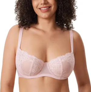 DELIMIRA Women's Balconette Lace Bra Plus Size Sexy See Through Unlined Underwire Bras