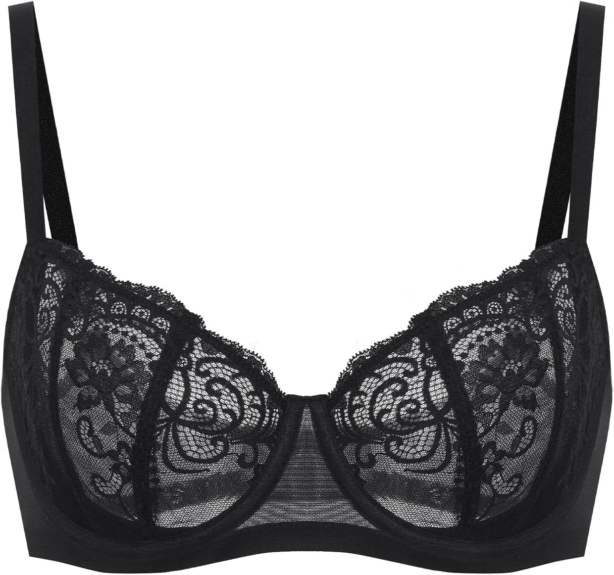 DELIMIRA Women's Balconette Lace Bra Plus Size Sexy See Through Unlined Underwire Bras