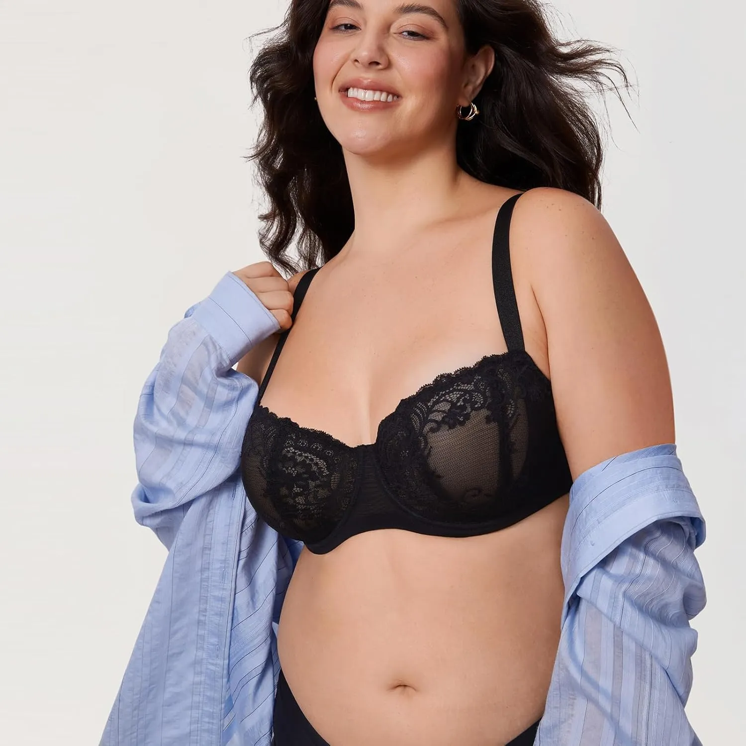 DELIMIRA Women's Balconette Lace Bra Plus Size Sexy See Through Unlined Underwire Bras