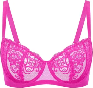 DELIMIRA Women's Balconette Lace Bra Plus Size Sexy See Through Unlined Underwire Bras