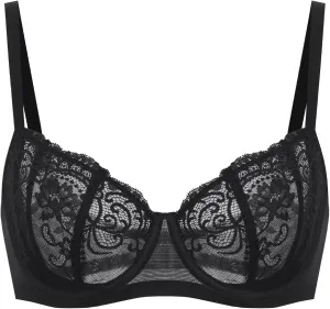 DELIMIRA Women's Balconette Lace Bra Plus Size Sexy See Through Unlined Underwire Bras