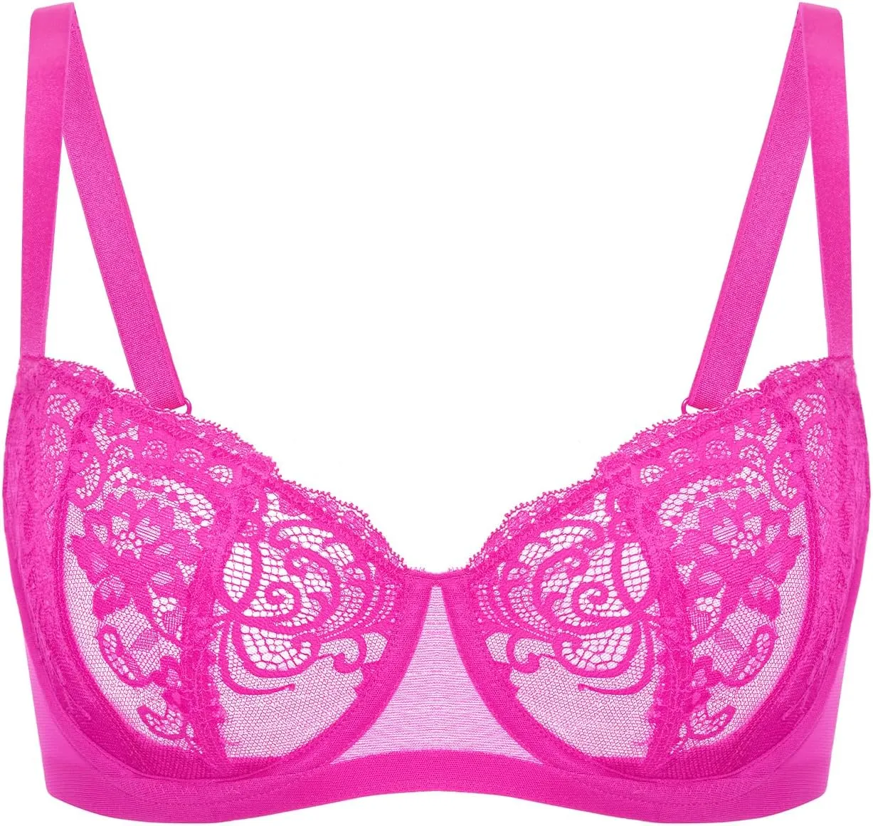 DELIMIRA Women's Balconette Lace Bra Plus Size Sexy See Through Unlined Underwire Bras