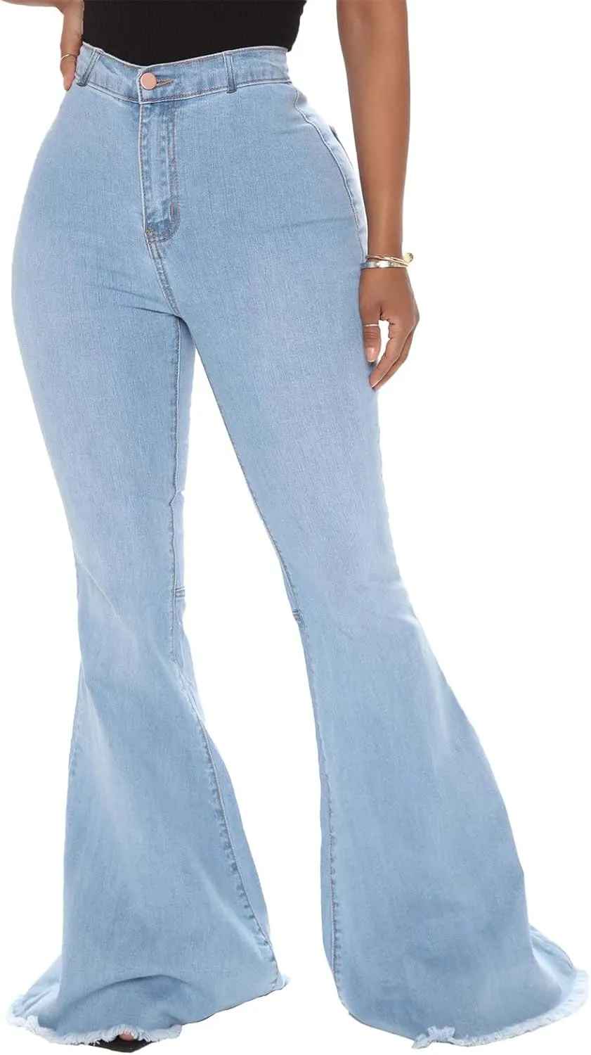 DGHM-JLMY Women's Slim Stretch Denim Flared Pants Fashion Skinny Bell Bottom Jeans High Waisted Straight Slim Fit Denim Pants