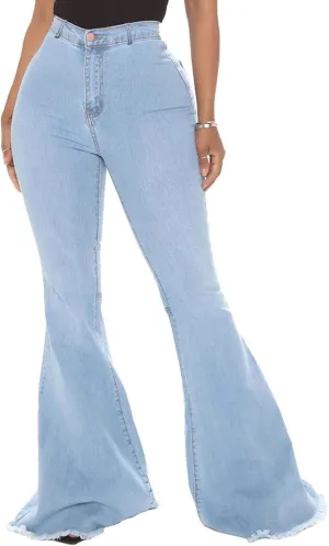 DGHM-JLMY Women's Slim Stretch Denim Flared Pants Fashion Skinny Bell Bottom Jeans High Waisted Straight Slim Fit Denim Pants