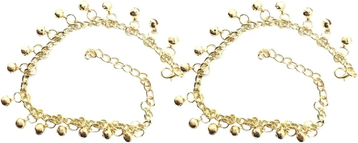 Didiseaon Gold Metal Anklets for Women 2 Pack Bells Anklet Foot Chain for Summer Beach Fashionable Ankle Jewelry Sound