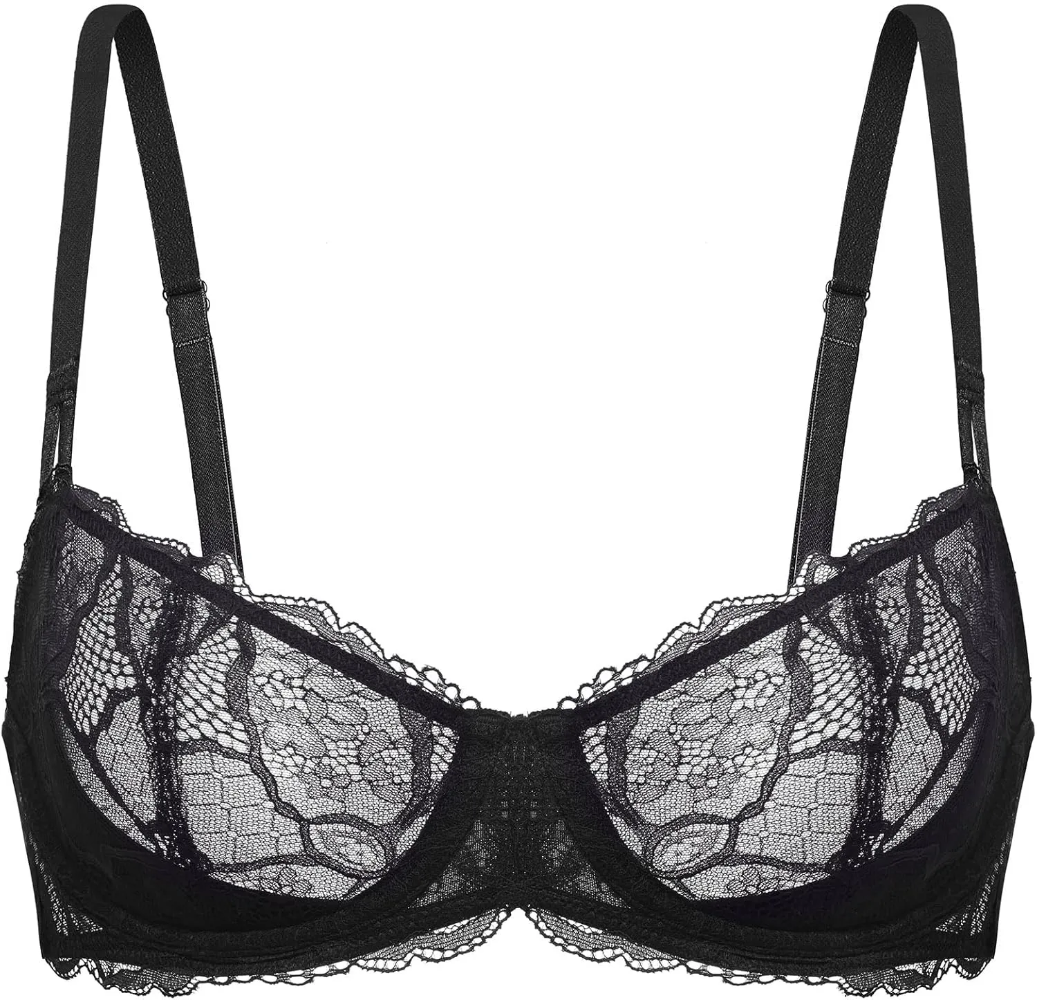 DOBREVA Women's Balconette Push Up Bra Sexy Lace Plus Size Unlined Sheer Underwire