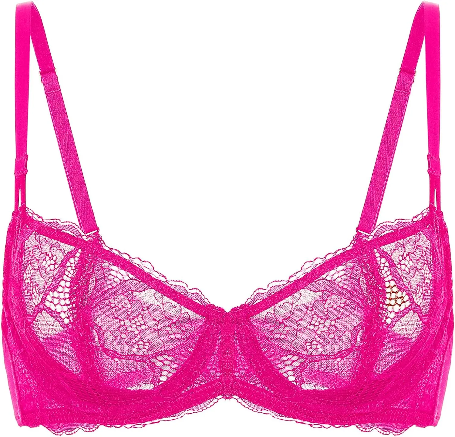DOBREVA Women's Balconette Push Up Bra Sexy Lace Plus Size Unlined Sheer Underwire