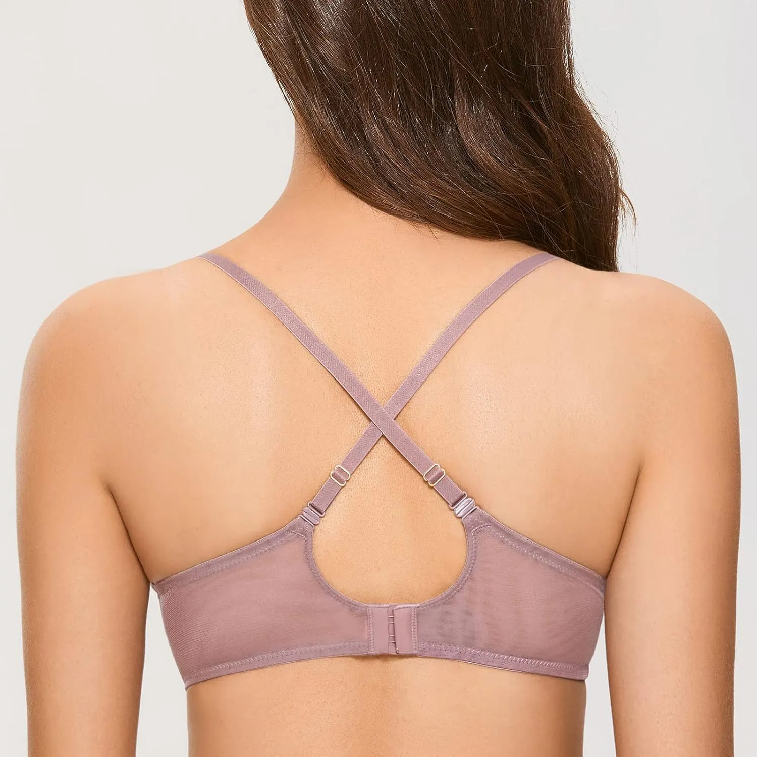 DOBREVA Women's Balconette Push Up Bra Sexy Lace Plus Size Unlined Sheer Underwire