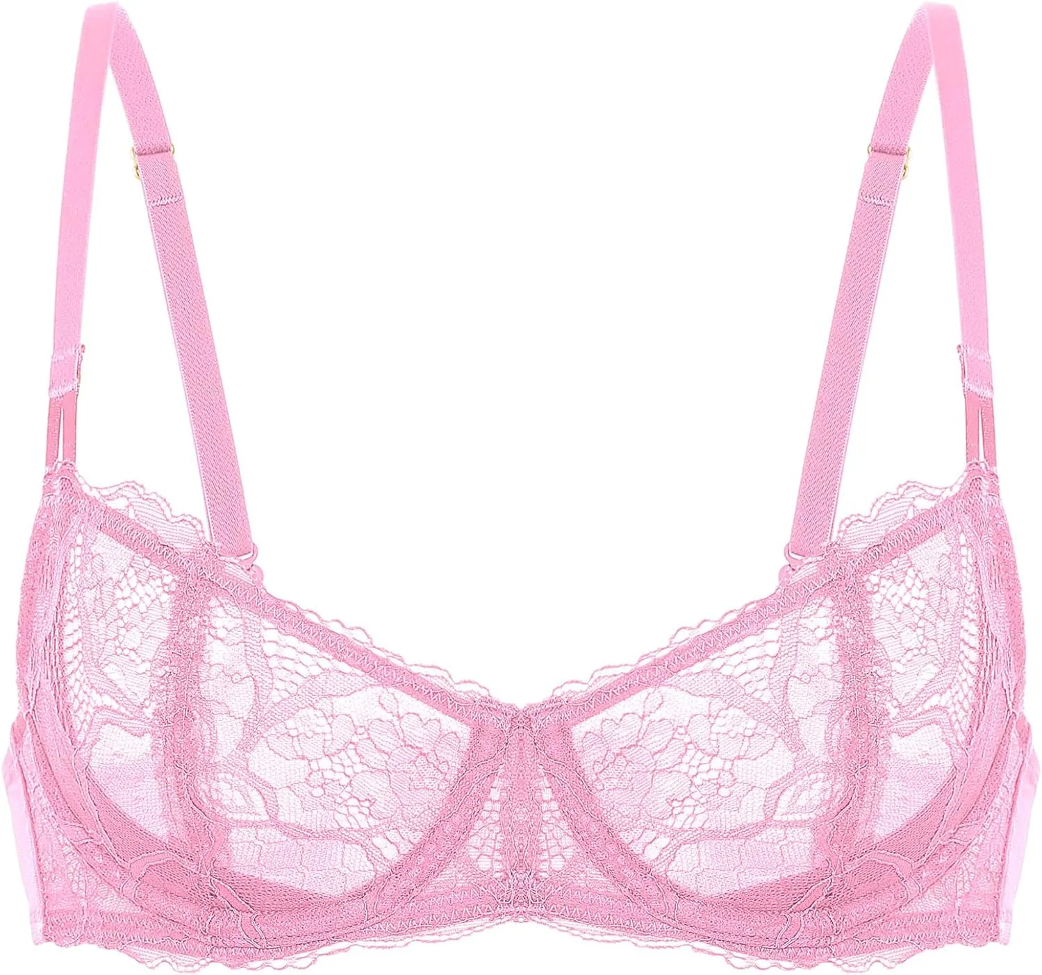 DOBREVA Women's Balconette Push Up Bra Sexy Lace Plus Size Unlined Sheer Underwire