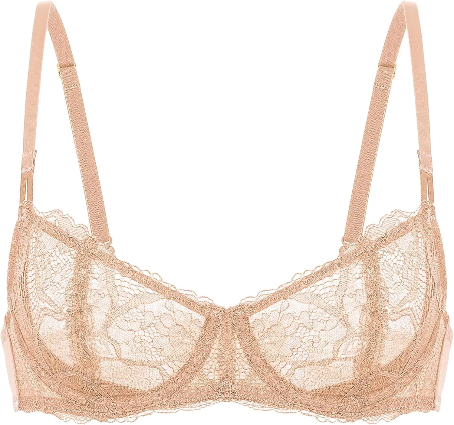 DOBREVA Women's Balconette Push Up Bra Sexy Lace Plus Size Unlined Sheer Underwire