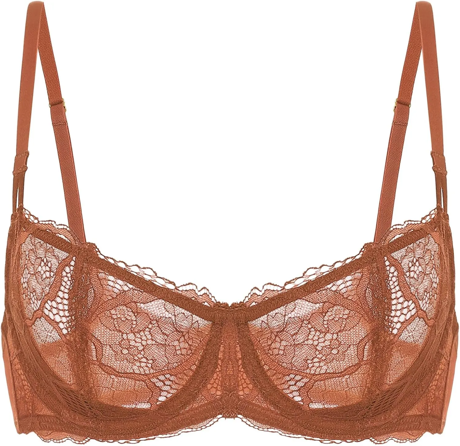 DOBREVA Women's Balconette Push Up Bra Sexy Lace Plus Size Unlined Sheer Underwire